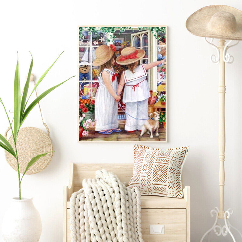 DIY Full Round Drill Diamond Painting Two Girls Handmade Room Decor Art Craft