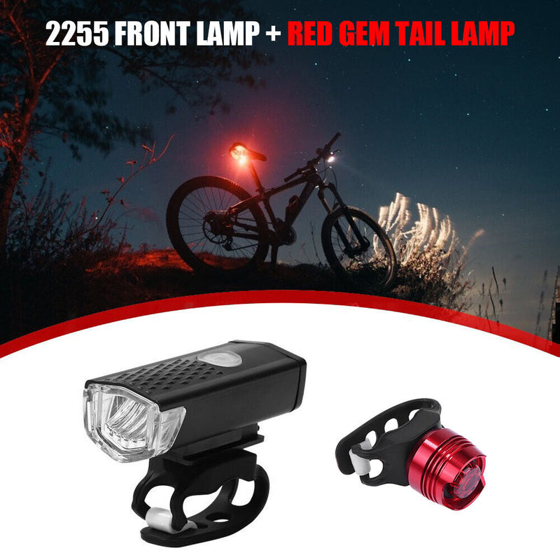 USB Rechargeable Bike Front Rear Lights Set Waterproof Night Ridding Lamp Newly