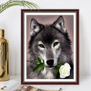 5D DIY Wolf and Rose Round Diamond Diamond Painting