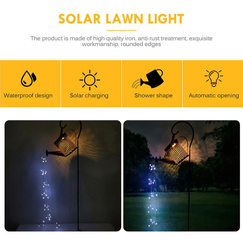LED Kettle Solar Light Metal Watering Can Fairy String Lamp Garden Decor Newly