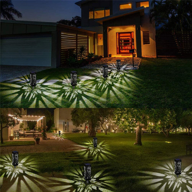 6pcs LED Solar Light Waterproof Hollow Lawn Stake Lamp Garden Decor (White)