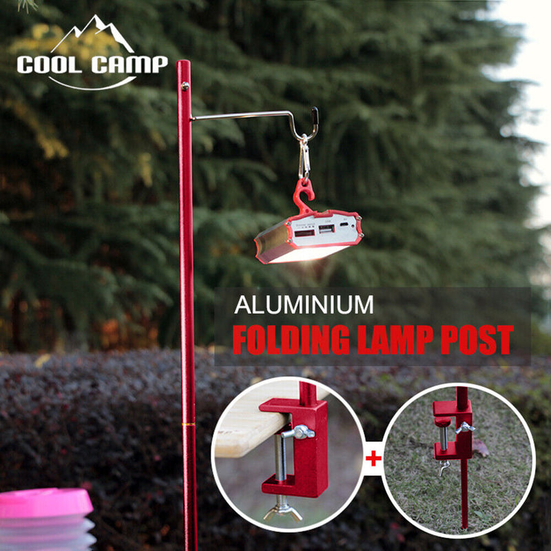 Folding Lamp Pole Camping Bracket Hook Outdoor Light Stand Tripod (Red)