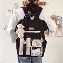 Women Preppy Style Contrast Color Knapsack Large Capacity Handbags with Badge