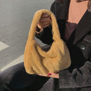 Women Plush Fur Armpit Bag Lady Winter Zipper Small Shoulder Bag (Brown)