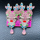 Betsey Johnson Pink Rhinestone Christmas Reindeer Deer Water Drop Stud Earrings