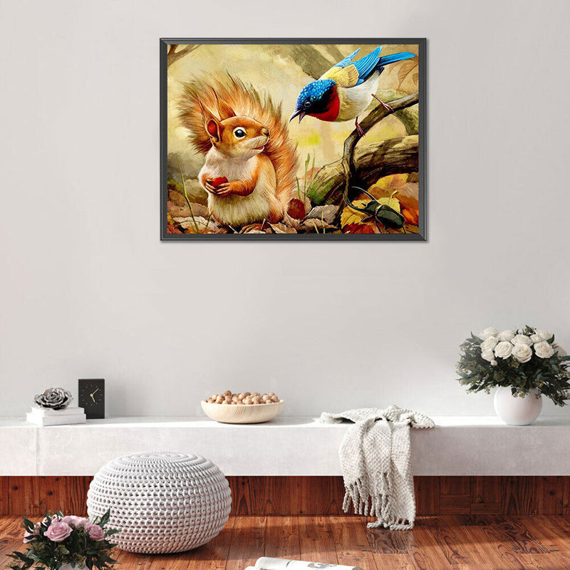Bird and Squirrel Oil Paint By Numbers Kits Canvas Picture Wall Art DIY Cra