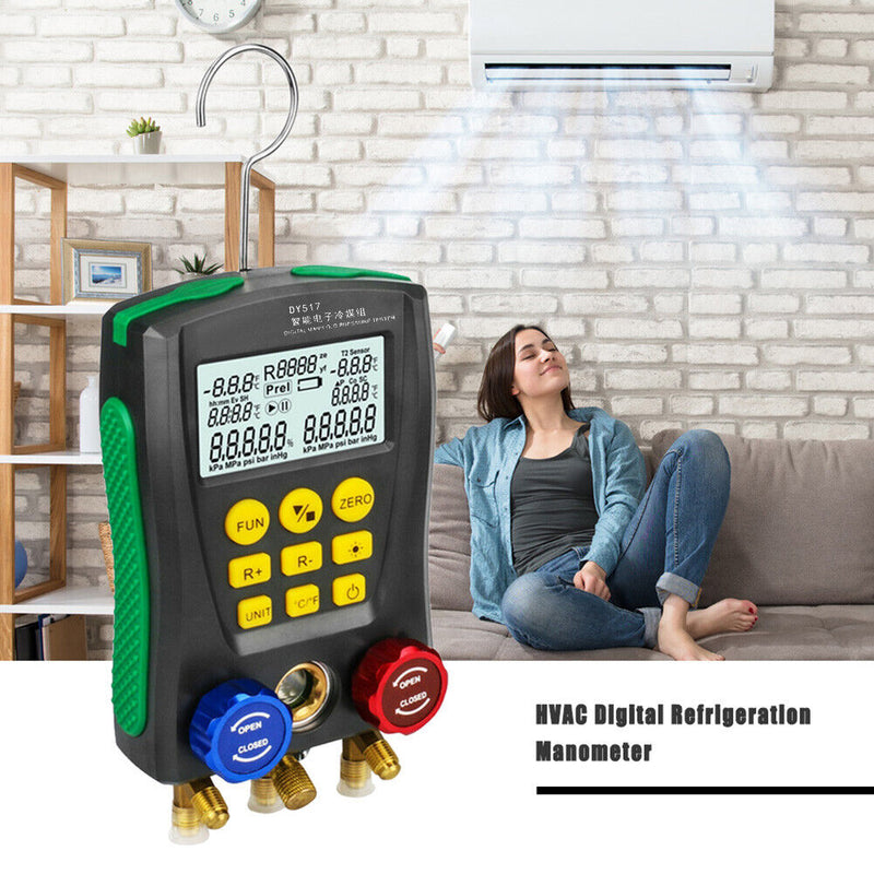 DY517 Pressure Gauge Refrigeration Digital Vacuum Pressure Manifold Tester Newly