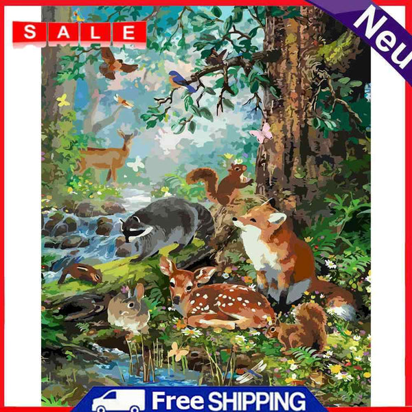Riverside Deer Fox Partial Oil Paint By Numbers DIY Handpainted on Canvas Arts