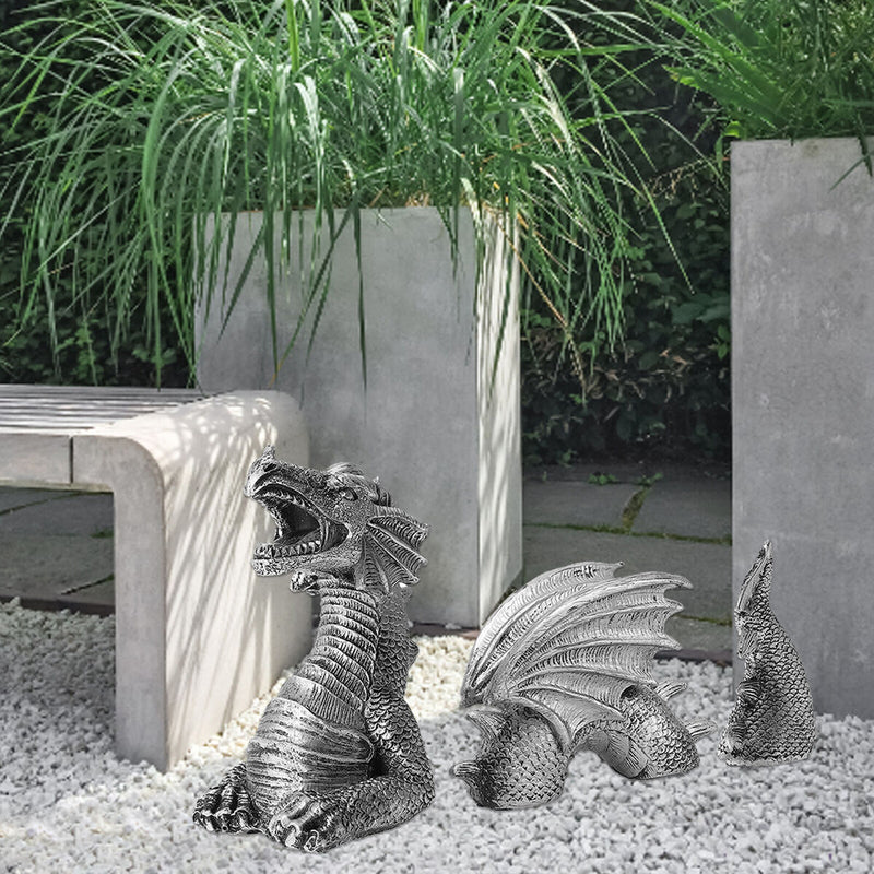 Gothic Dragon Statues Fantasy Animal Dragon Figures Garden Decor (White) Newly