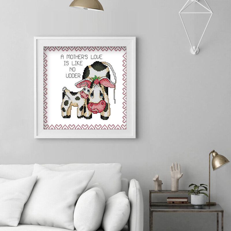 14CT Printed Partial Cross Stitch DIY Two Cows Hand Painting Bedroom Decoration