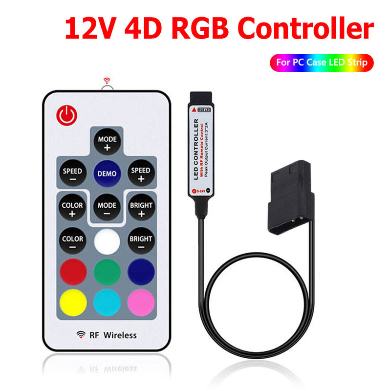 PC Computer 12V 4-Pin RGB LED Strip Light Dimmer Wireless RF 17 Keys Controller
