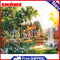 50x40cm Fountain Villa Frameless Picture Oil Paint By Numbers Painted Picture