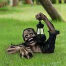 Zombie Horror Sculpture with LED Lantern Walking Dead Zombie Statue Out of Grave