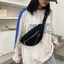 Women Canvas Chest Bag Solid Color Fanny Pack Chain Street Money Bum Belt P