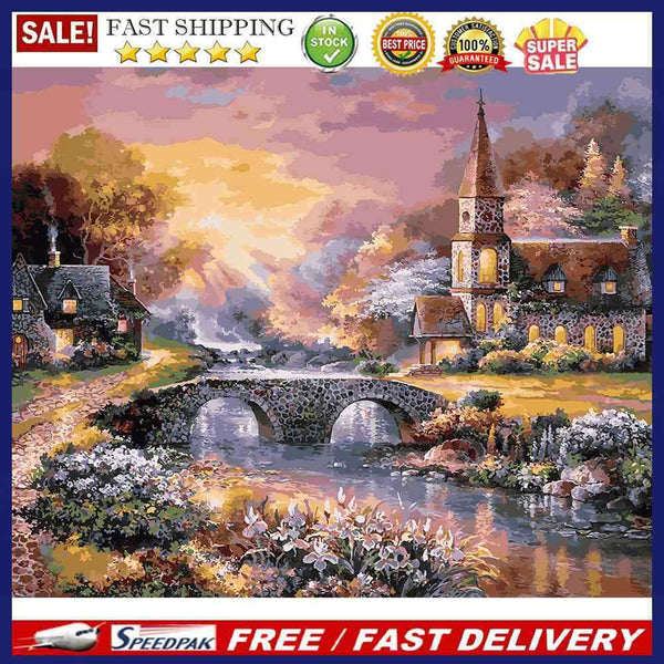 Sunset village 50x40cm Oil Paint By Numbers Picture DIY Painting