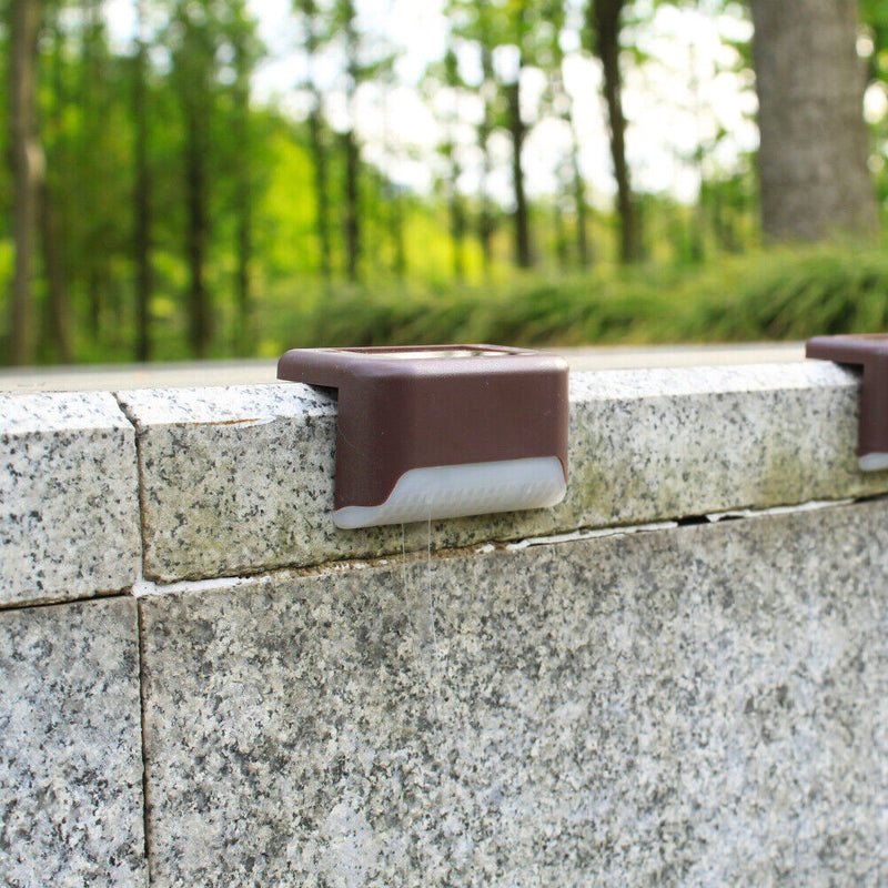 4x Solar Deck Step Wall Lights Stairs Fence Decor Lamps (Brown/White Light)