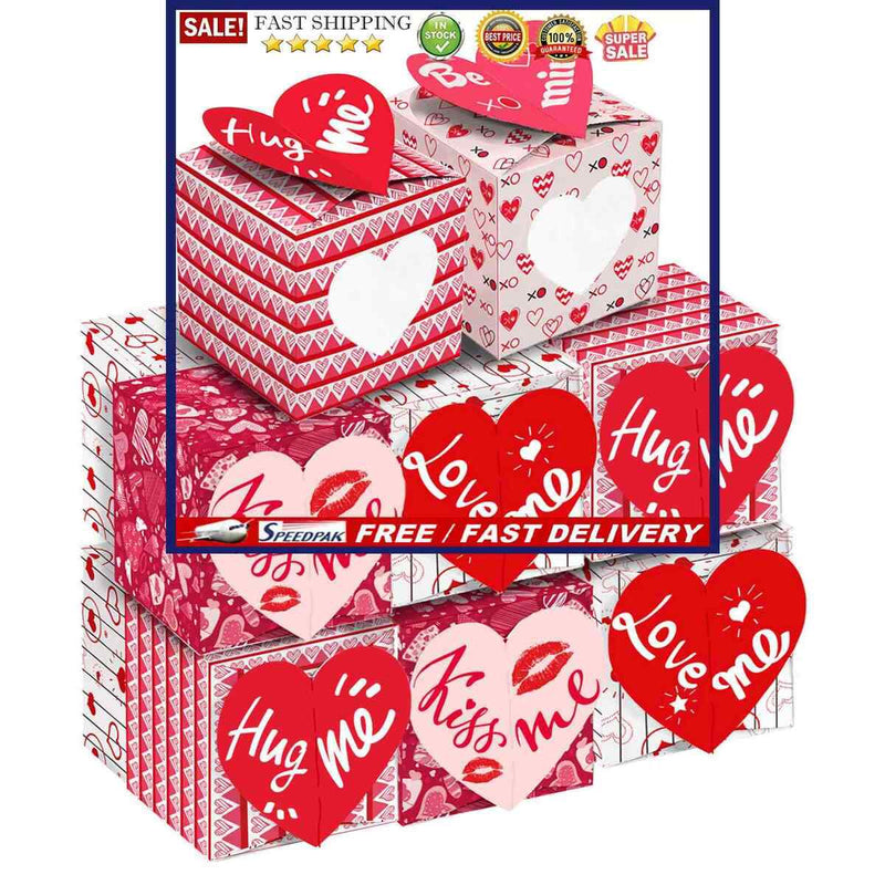 12 Packs Valentine s Day Treat Boxes with Window Goodie Bag Party Favor Sup