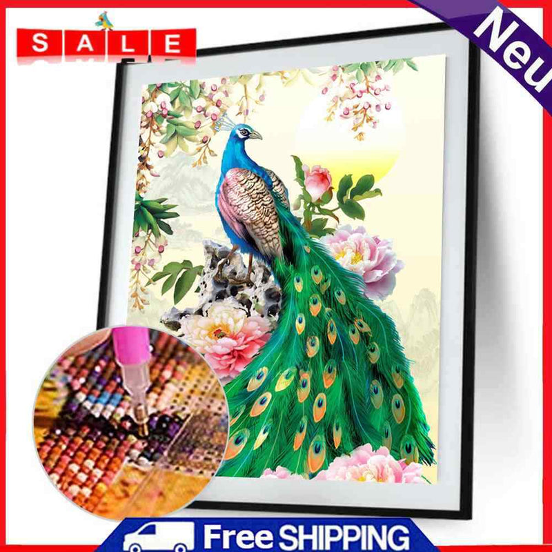 Peacock Peony Flower 5D DIY Diamond Cross Painting Sewing Crafted Diamond Stick