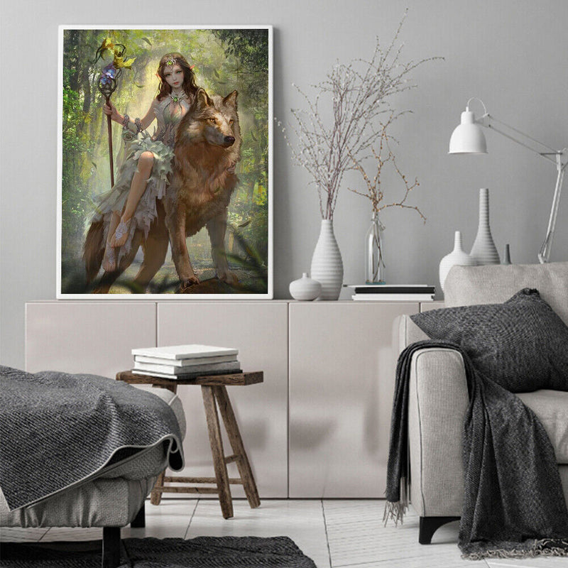 Frameless Girl and Wolf Oil Paint by Numbers Kit Handpainted Art Wall Handicr