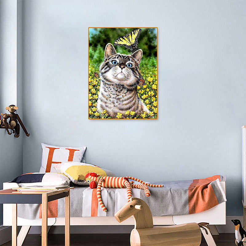 #A 5D DIY Full Round Drill Diamond Painting Cat Home Art Craft Mosaic Kit 30x4