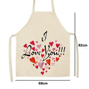 I Love You Printed Linen Apron Waterproof Kitchen Cooking Bibs (82x68cm)