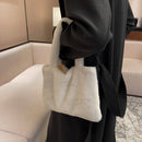 Women Winter Soft Fur Solid Color Top-handle Bag Small Handbag (White)