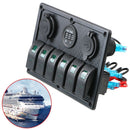 Car RV LED Rocker Switch Panel Digital Voltmeter 6 Gang 12V/24V Dual USB Port