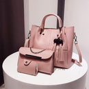 3pcs/set Fashion Women Beads Tassel PU Clutch Shoulder Bucket Bags (Pink)