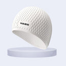 Waterproof Swimming Caps Women Men Silicone Ear Protection Swim Hat (White)