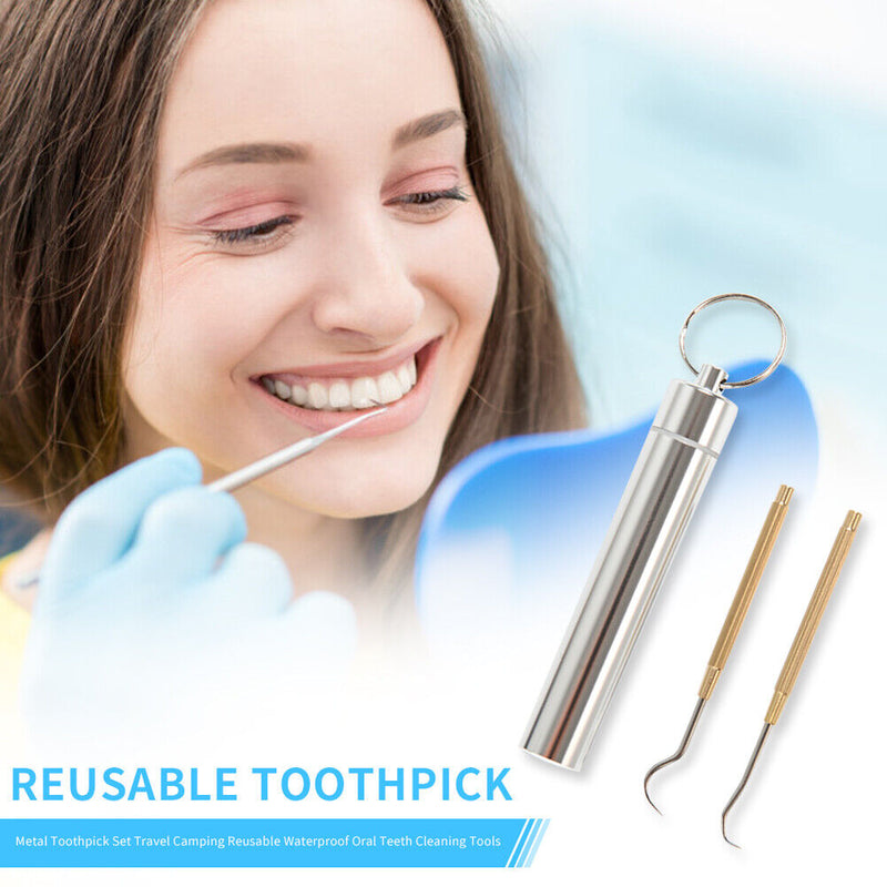 Outdoor Portable Metal Toothpick Set Waterproof Oral Teeth Cleaning Tools Newly