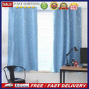 Stars Blackout Curtain Living Room Window Blind Shading Screen Drapes(Blue)