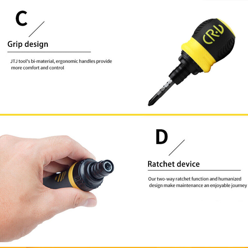 Dual Purpose Slotted Phillips 2 in 1 Mini Ratchet Screwdriver Tool (Yellow)
