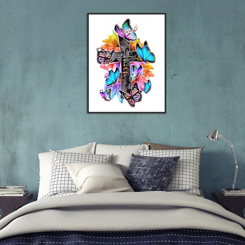 Butterfly on Cross Oil Paint By Numbers DIY for Adults Children Decor Canvas Kit