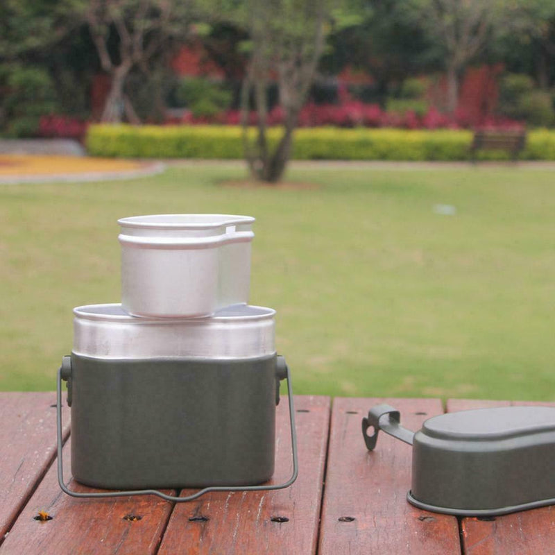 Outdoor Portable Cooking Camping Hiking Cookware Set Mess Kit Box Army R2R2