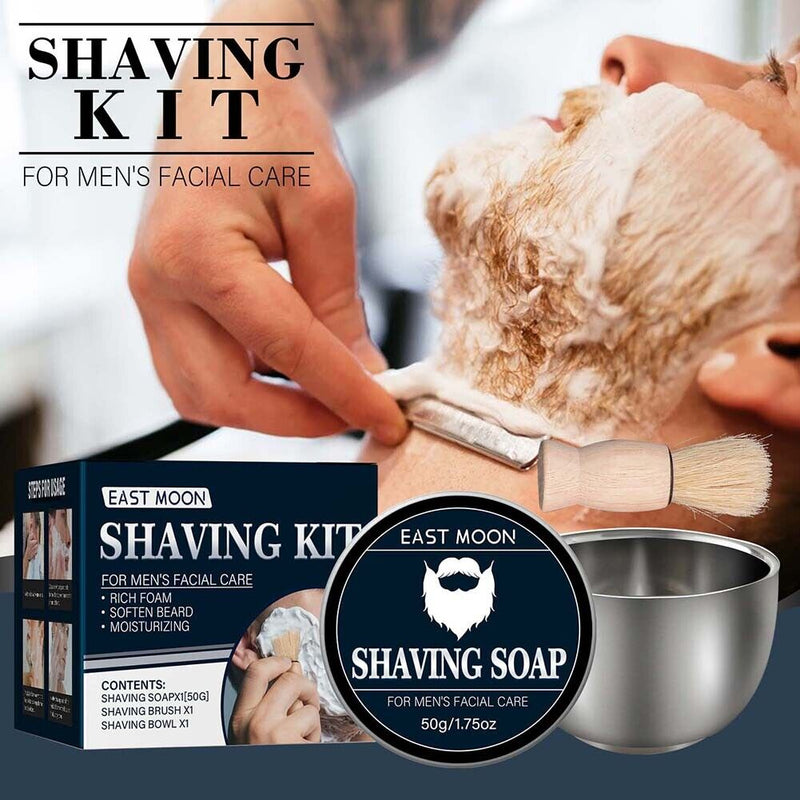 3pcs Shaving Soap Kit with Brush Bowl Facial Beard Cleaning for Men Boyfriends