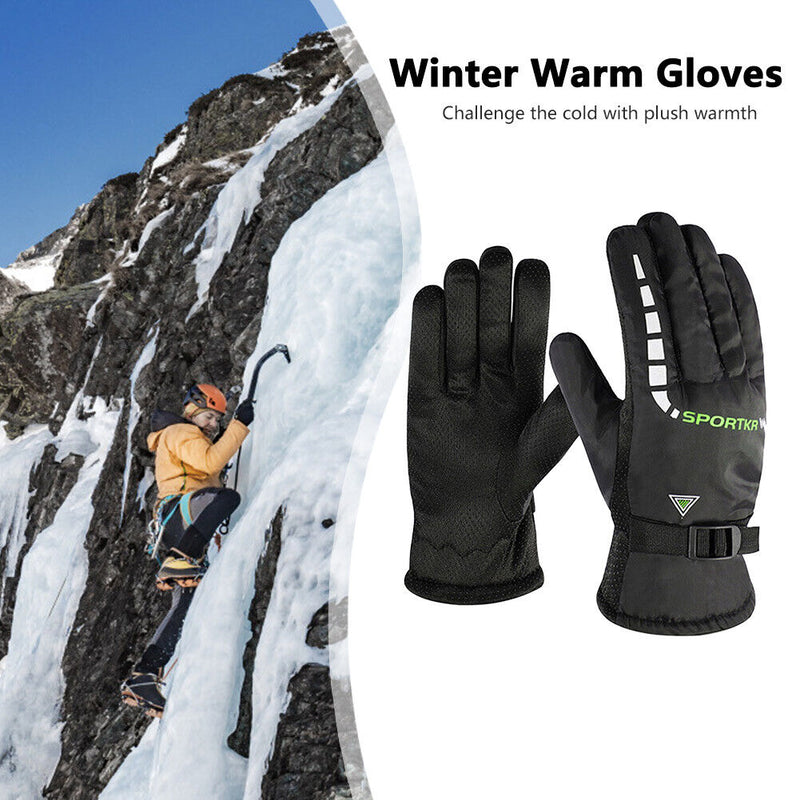 Winter Men Warm Windproof Ski Fleece Gloves with Buckle Thickened (Green) Newly