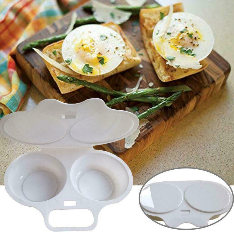 Microwave Double Cup Egg Cooker Steamer Perfect Eggs Poacher Cookware I1M0