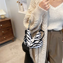 Autumn Plush Crossbody Bag Women Animal Print Travel Chain Shoulder Satche Purse