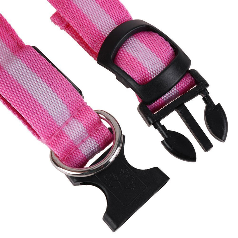 2.5cm LED Night Flashing Dog Pet Necklace Nylon Collar Leash(Pink/S)