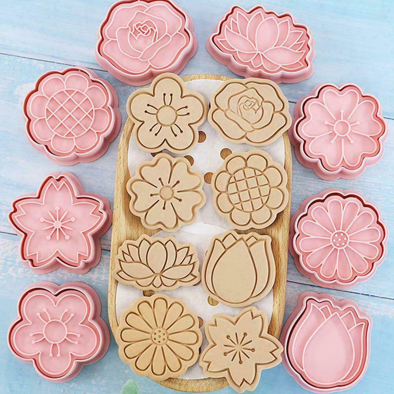8PCS Flowers Cookie Mold Set Biscuit Cutters Baking Molds Press Stamp X8D3