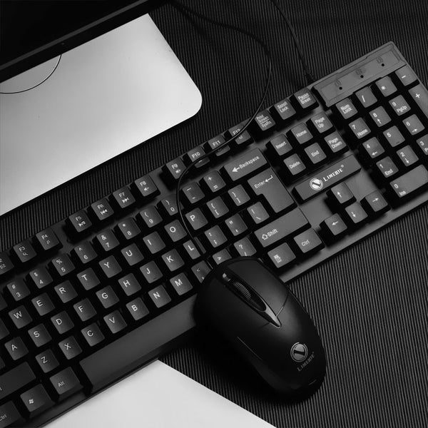 Ergonomic Home office Wired Keyboard Mouse Combo Set Kit USB Desktop PC