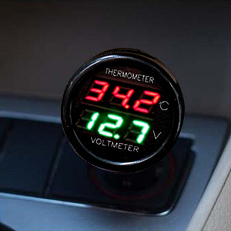 Digital Voltmeter Thermometer Monitor for Car SUV RV Truck Boat (Red+Blue) Newly