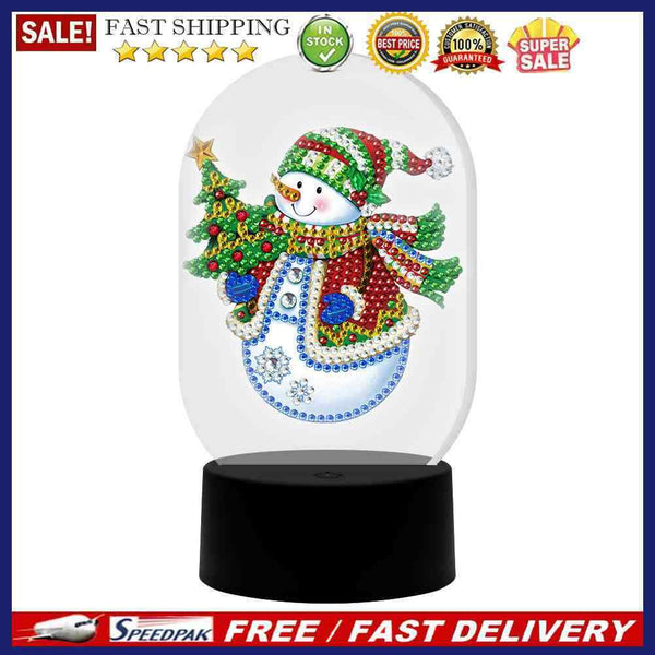 DIY Diamond Painting LED Light Snowman Embroidery Needlework Night Lamp Decor