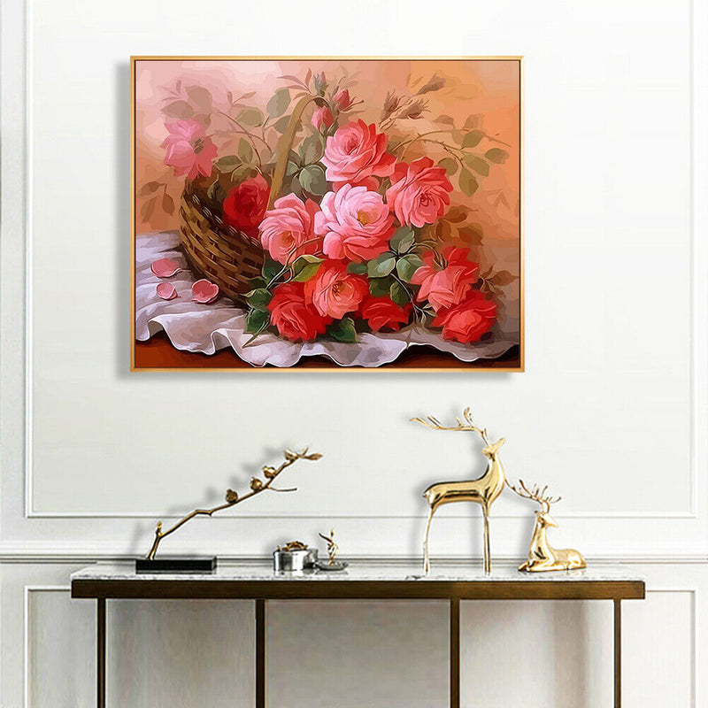 Peony in Basket Oil Paint By Numbers Kit DIY Acrylic Painting on Canvas Art