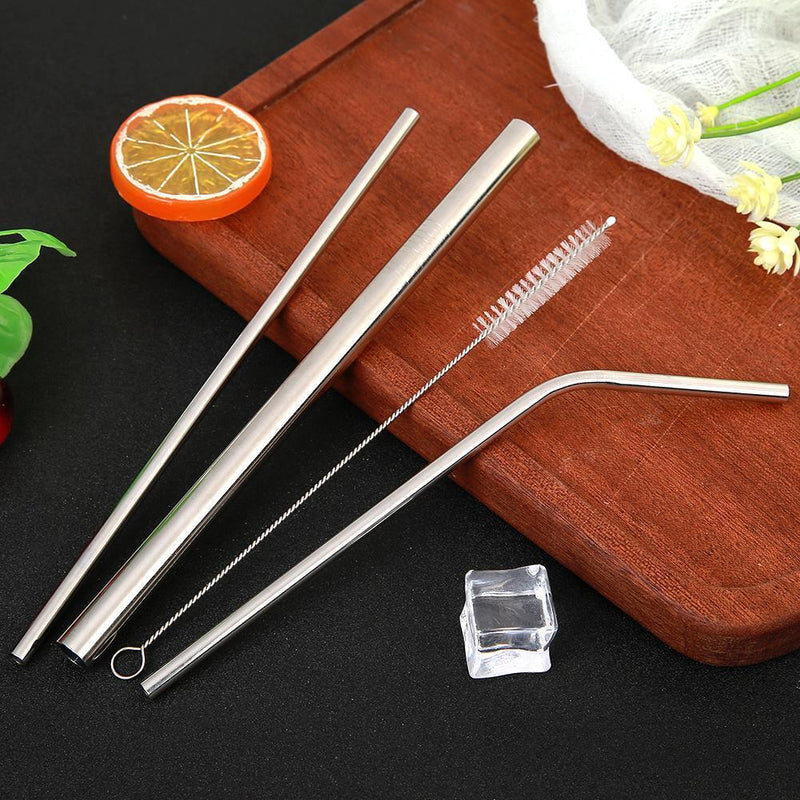 5pcs Stainless Steel Reusable Drinking Straw Set with Cleaner Brush Kitchen T