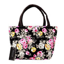 Lovely Flower Printed Female Bags Canvas Handbag Portable Lunch Bag(Black)