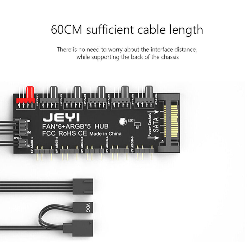 JEYI PWM Cooling Fan HUB Cooler Splitter Extension Adapter with 60cm Cable