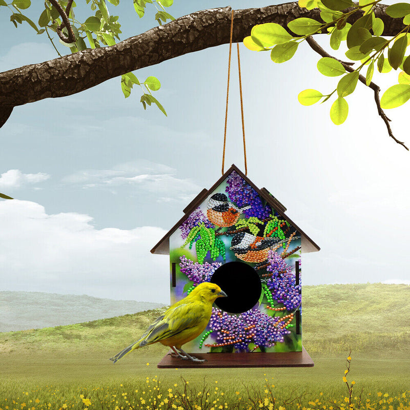 Wooden Bird House DIY Diamond Painting Bird Nest Hut Parrot Cage Indoor Outdo