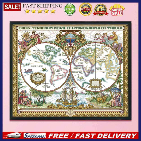Old World Map Partial Cross Stitch 11CT Cotton Thread Printed Embroidery Kits