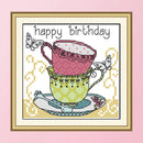 Teacup Cross Stitch Kit 14CT Stamp Embroidery DIY Needlework (J356 15x14cm)
